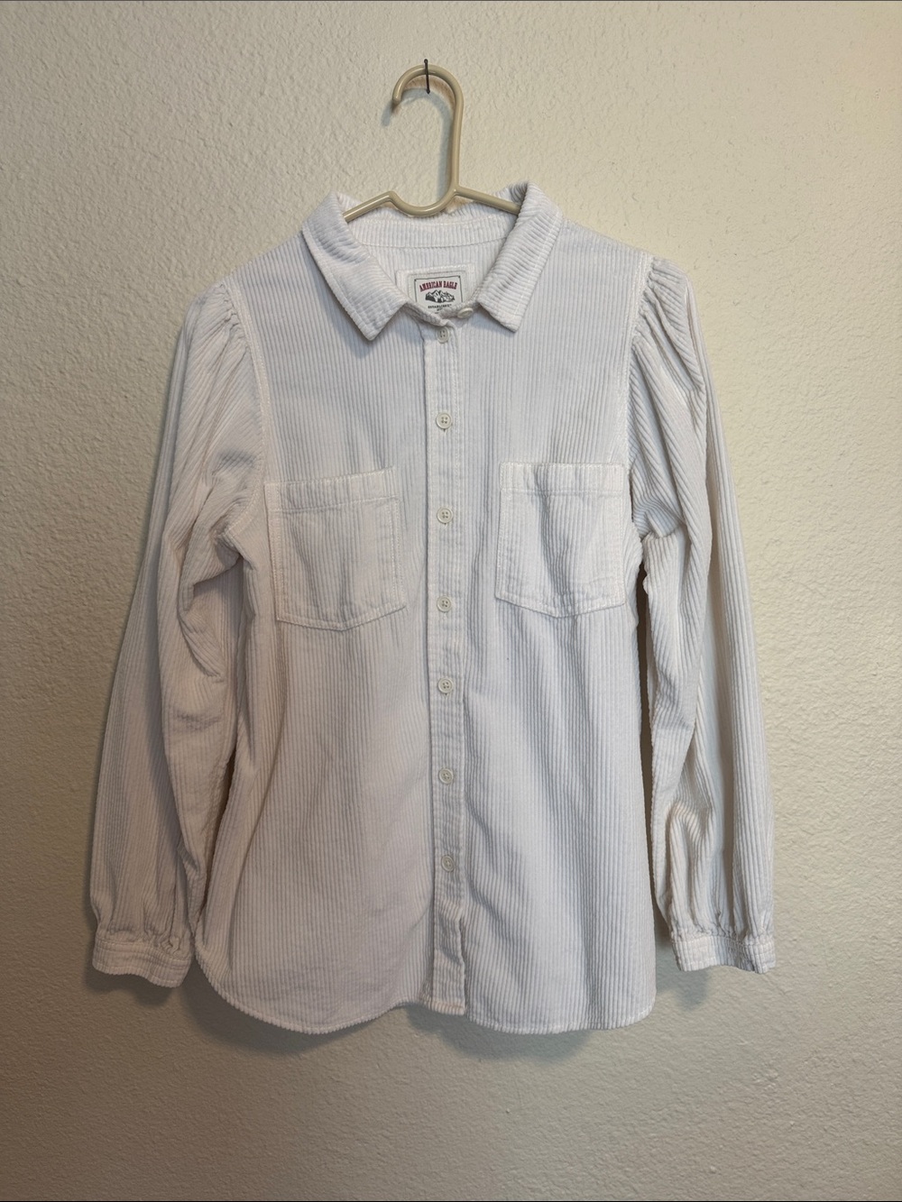American Eagle cream Corduroy Button-Down Shirt with Chest Pockets